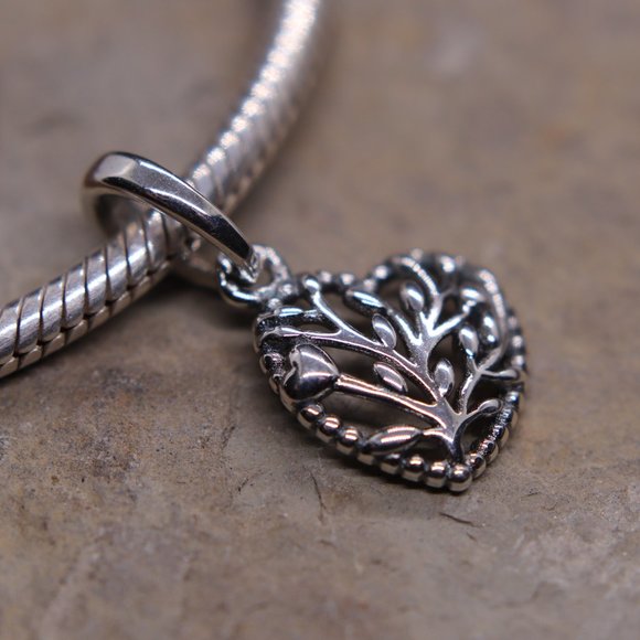 Family Tree Heart Dangle Bracelet Charm - S925 Sterling Silver Fits Pandora - Picture 3 of 4